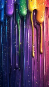 Dripping rainbow pigments with glossy liquid texture detail.