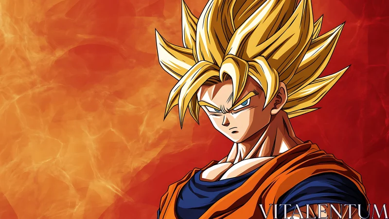 Fiery anime warrior stands strong against a blazing backdrop