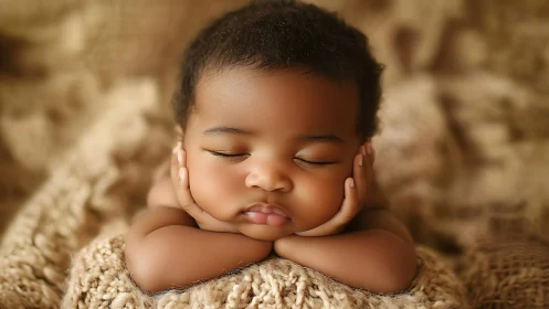 Newborn Portrait Study: Serene Sleeping Infant in Neutral Textured Setting