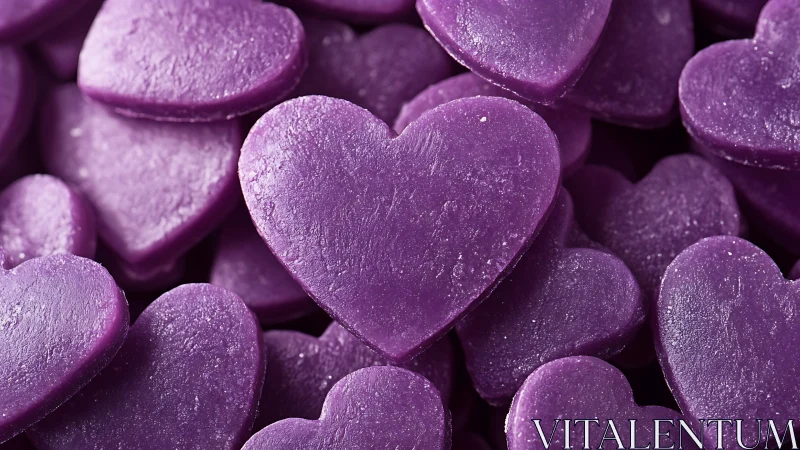 Cluster of purple heart-shaped confections with crystalline surface texture