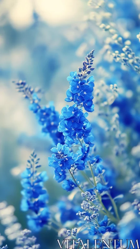 Blue Lupine Flowers in Soft Focus Field.