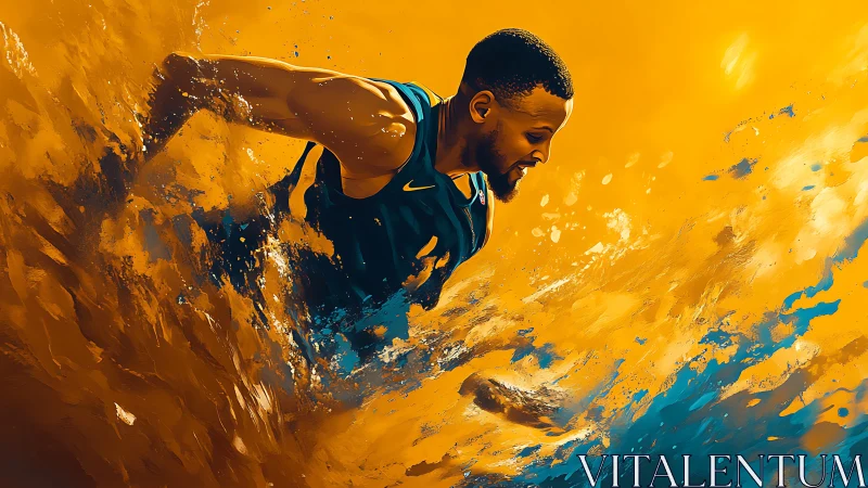 Dynamic basketball runner rendered in vivid fluid color abstraction
