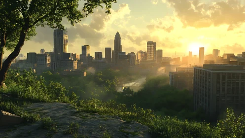 Morning sun warmly embraces a peaceful city skyline