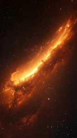 Fiery interstellar nebula band in deep star field night.