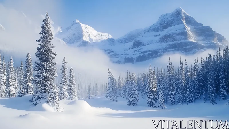 Snow-draped evergreens whisper beneath watchful winter peaks