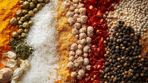 Spice rivers and grain constellations in a vibrant kitchenscape.