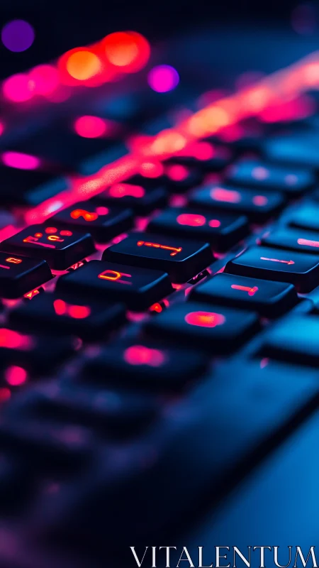 Low-angle macro view of RGB-backlit mechanical keyboard keys