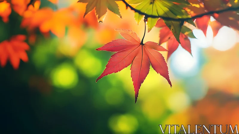 Gentle autumn leaf glowing softly in warm afternoon light.