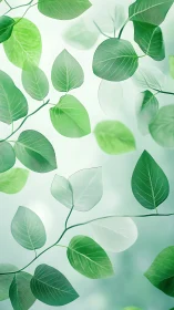 Translucent green foliage pattern with soft bokeh background
