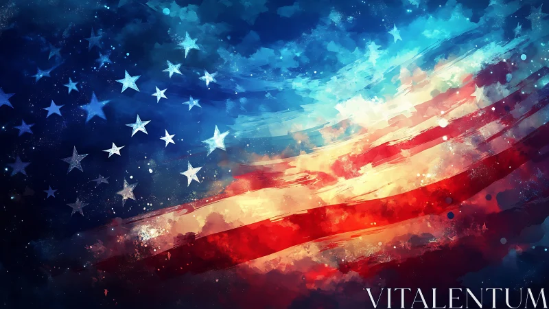 Abstract American flag rendered in dynamic digital brushwork