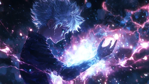 Side profile of youth holding concentrated luminous energy