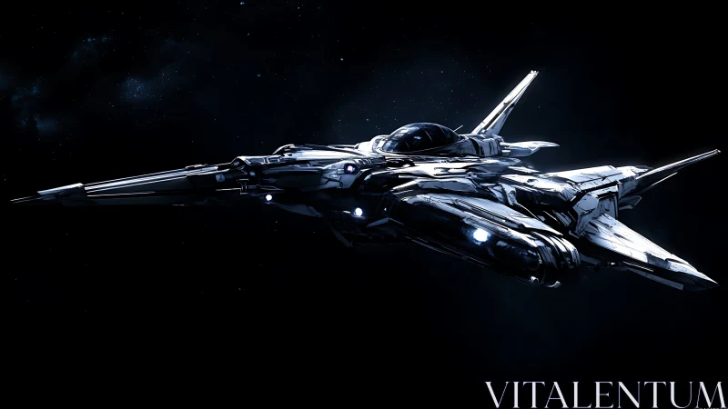 Sleek starfighter drifting through a quiet stretch of space.