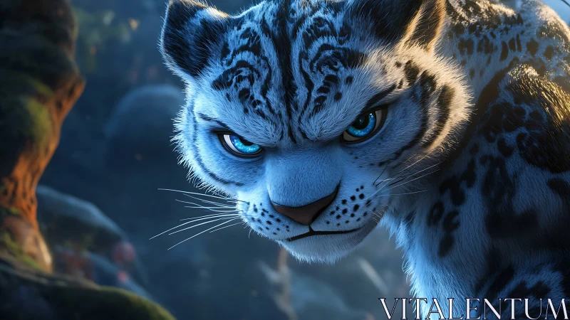 Striking Blue Snow Leopard with Piercing Eyes.