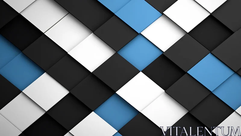 Geometric blue, black, white 3D squares layered diagonally.