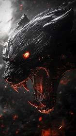 Rendered demonic feline head emits light from eyes and mouth