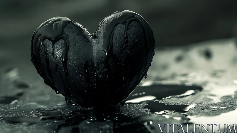 Water droplet suspended in heart formation on stone surface.