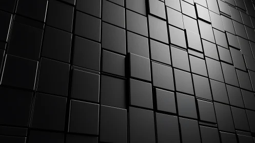 Black cube grid forms sleek reflective geometric surface