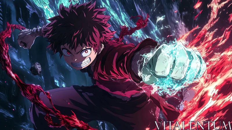 Anime character with energy-infused punch in motion scene.