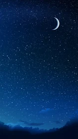 Gentle crescent moon glowing over a peaceful starry sky.