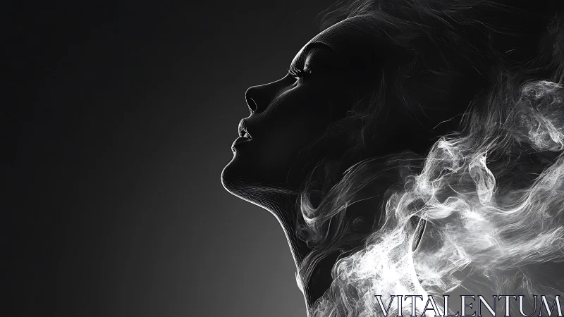 Ethereal female profile rendered in luminous smoke contours.