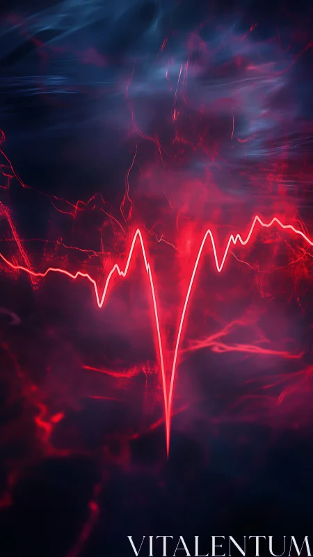 Neon heartbeat spike carving fire through stormy nightcode.