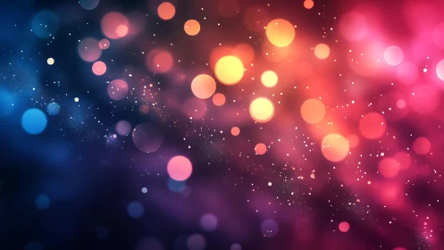 Vibrant bokeh lights on colorful abstract background, digital art.