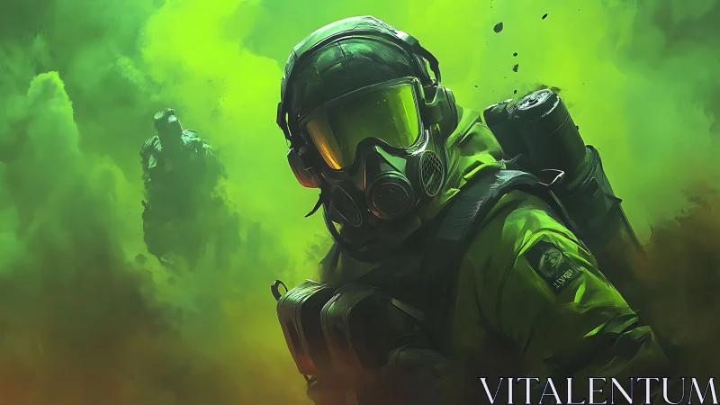 Toxic vanguard drifting through neon-green battle fog.