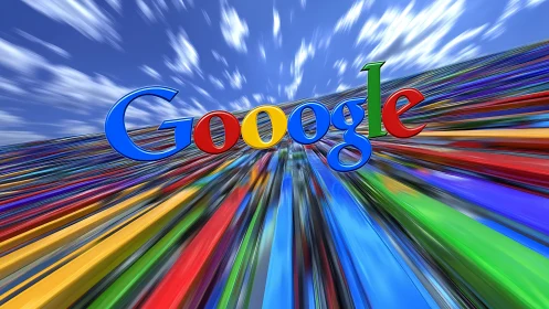 Google logo streaks through colorful digital motion field.