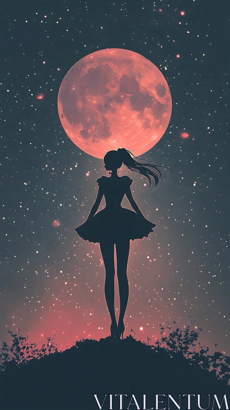 Moonlit silhouette balances on a hill of whispering stardust