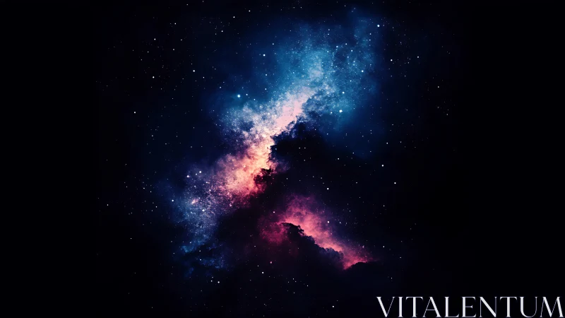 Cosmic nebula glows in vivid blues and magentas against space