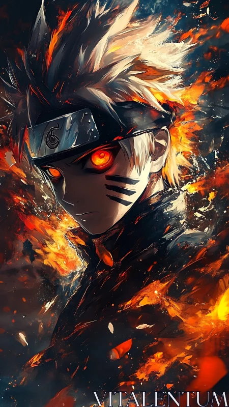 Fiery anime warrior rendered in dynamic inferno lighting
