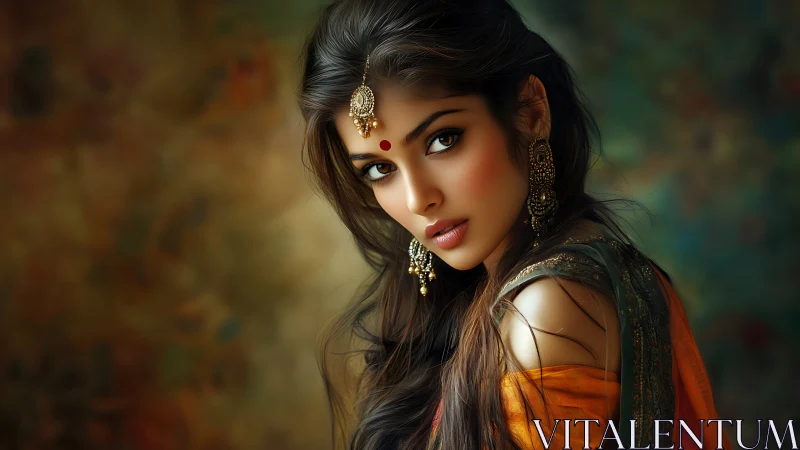 Digital portrait of woman in traditional Indian jewelry.