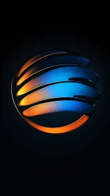 Glowing blue and orange sphere catching light in the dark.