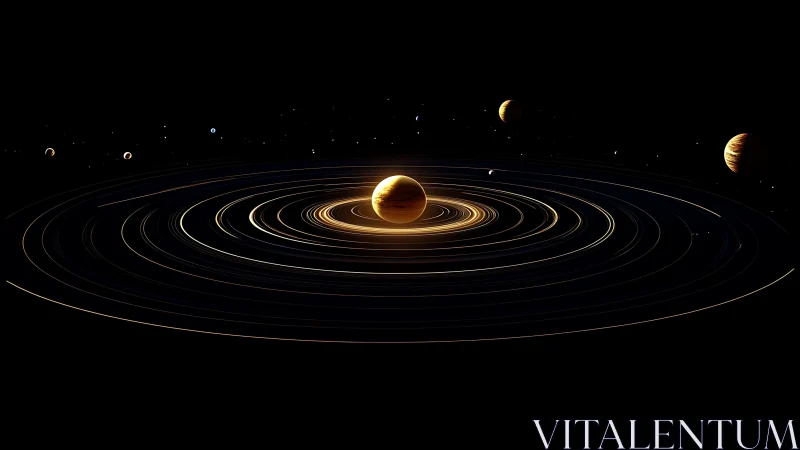 Rendered planetary system orbits a luminous central gas giant