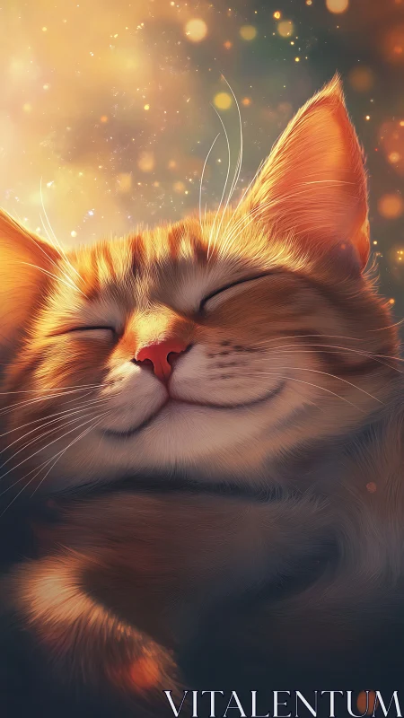 Glowing Orange Cat with Serene Expression in Magical Light.