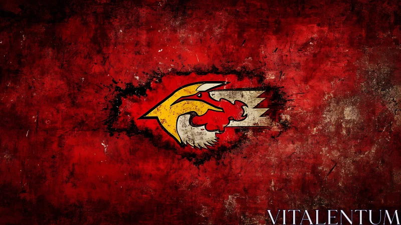 Fiery eagle emblem streaking across grunge red skies.