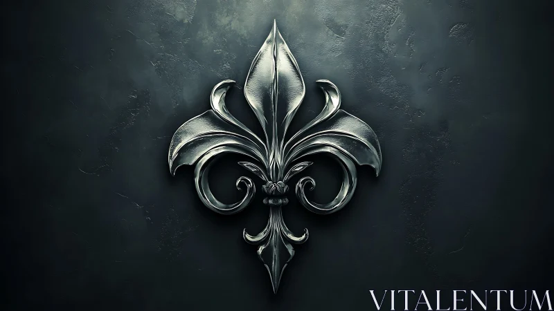 Elegant silver fleur de lis glowing on a dark, moody wall.