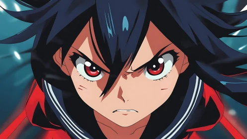 Intense anime heroine with fierce determined expression.