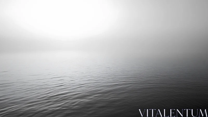 Minimalist foggy seascape with calm monochrome water.