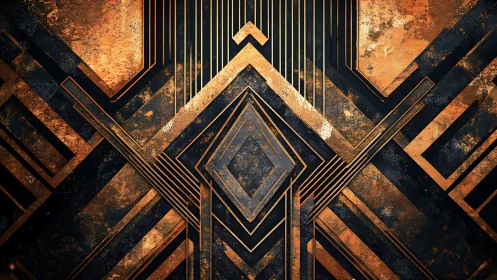 Geometric art deco pattern uses layered metallic chevron lines