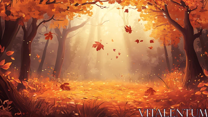 Autumn's Golden Threshold: Where Light Dances Through Falling Leaves.