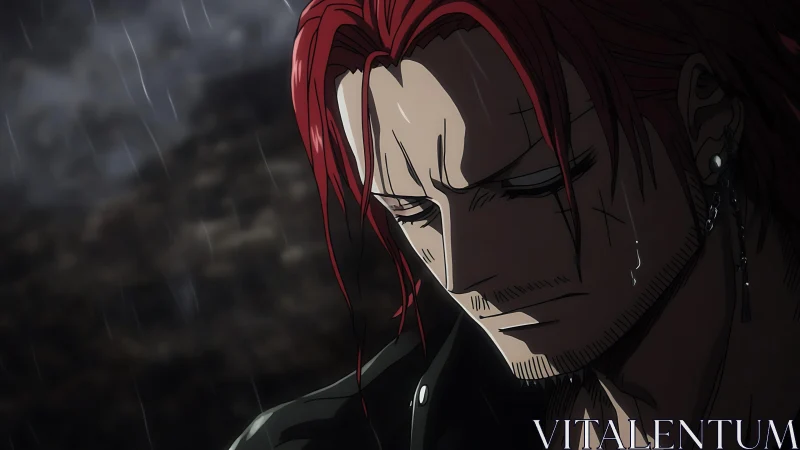 Stormlit warrior bows his head in quiet, aching resolve