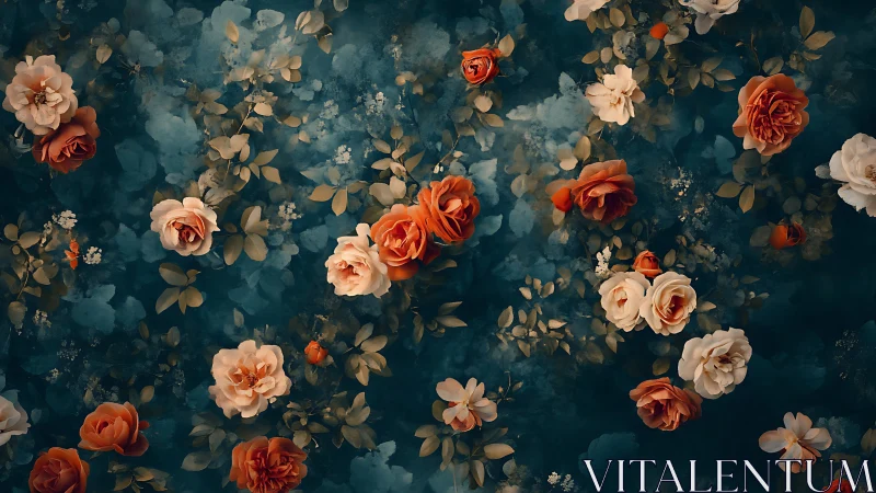 Floral Tapestry Against Deep Teal Background.