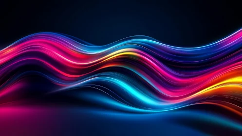 Vibrant neon light waves flow across a deep gradient night