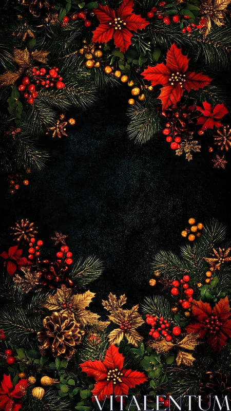 Festive poinsettia garland frames a dark winter background