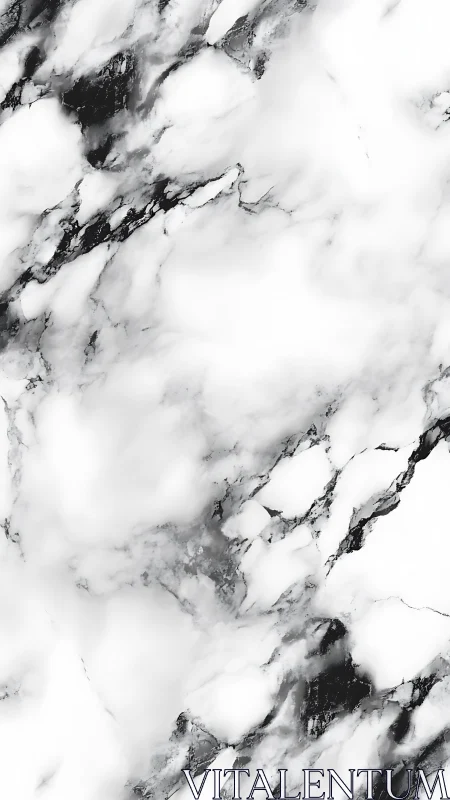 High-contrast white marble slab with diffuse gray veining pattern