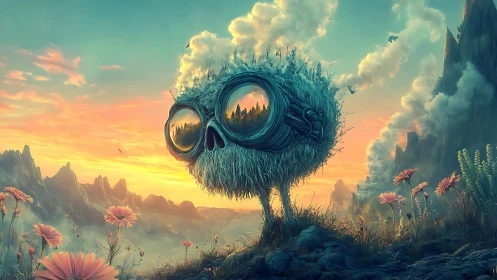 Orb-eyed meadow sentinel watching tiny forest worlds.