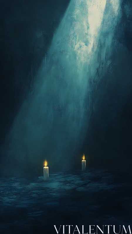 Twin candles burn beneath a single cold celestial shaft