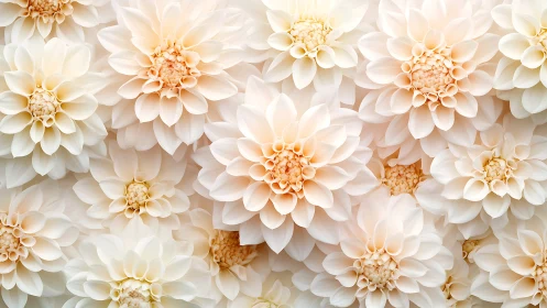 Cream and Peach Dahlias Arranged as Floral Pattern.