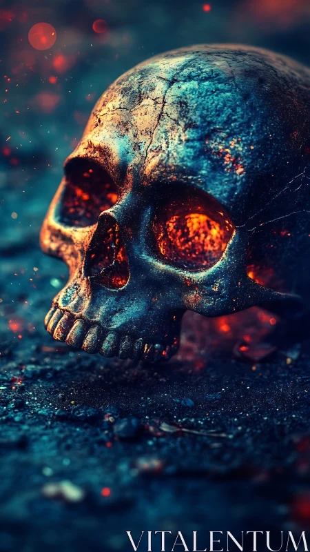 Incandescent skull rendered in high-contrast digital chiaroscuro